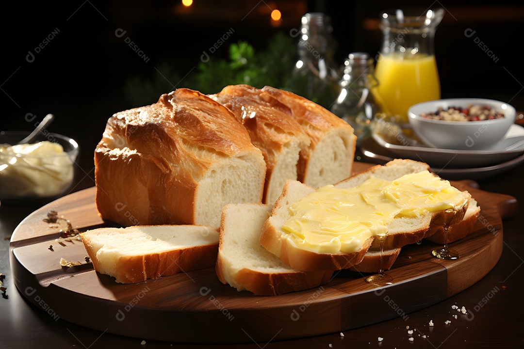 Pão fatiado sobre a tábua