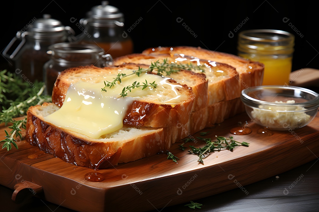 Pão fatiado sobre a tábua