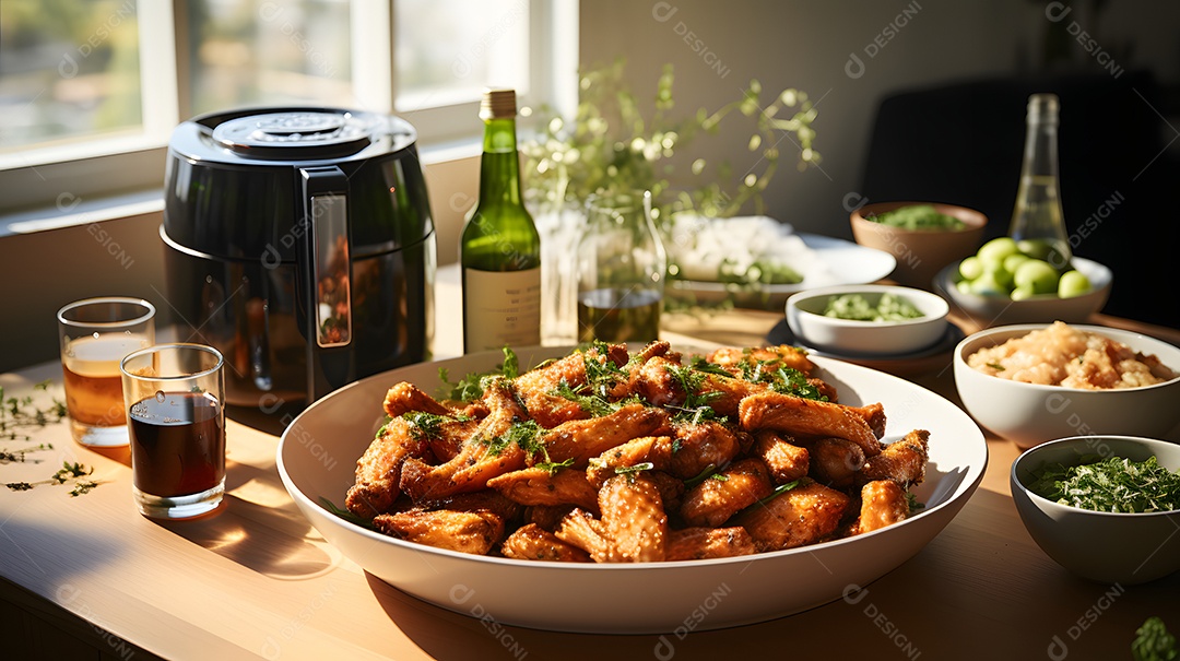 Tigela com deliciosos frangos fritos