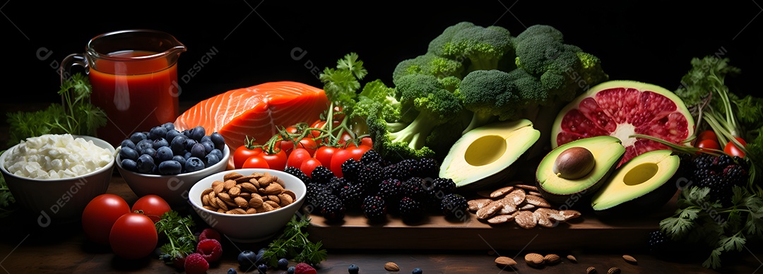 Alimentos deliciosos e saudáveis sobre a mesa