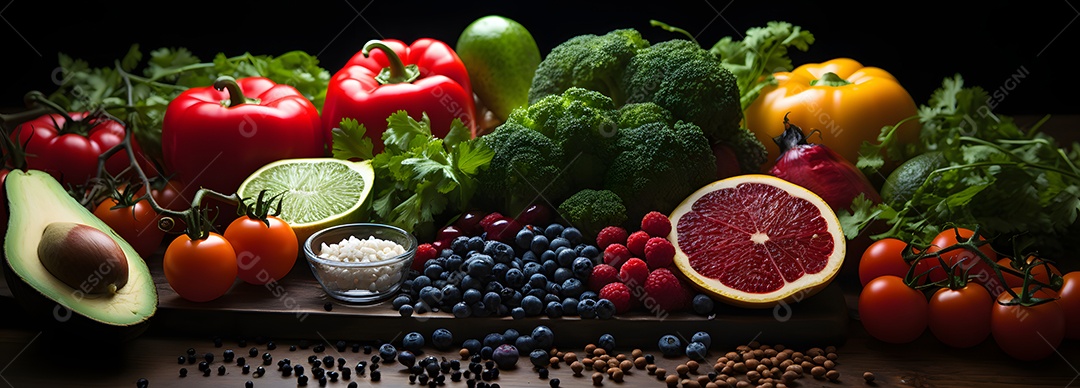 Alimentos deliciosos e saudáveis sobre a mesa