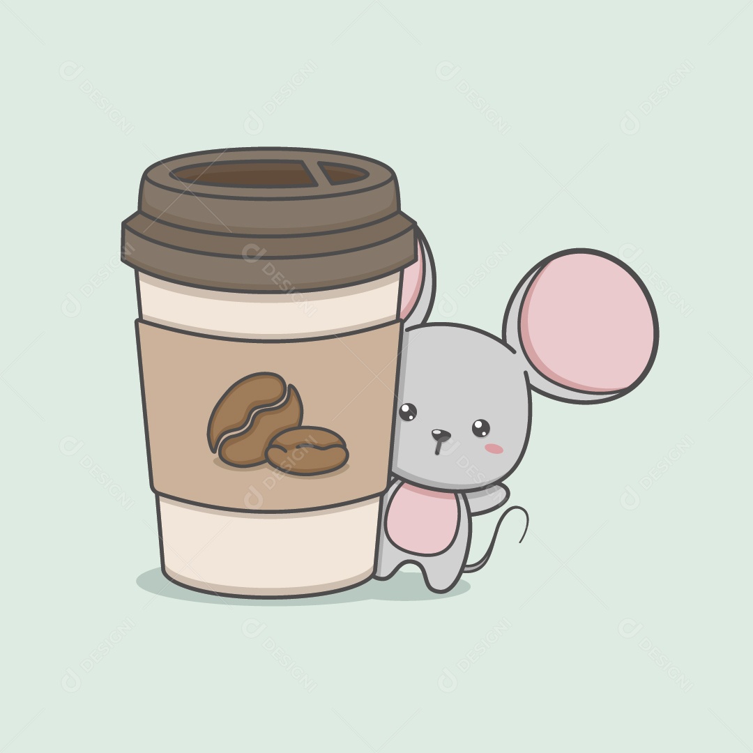 Rato com Copo de Café Vetor EPS