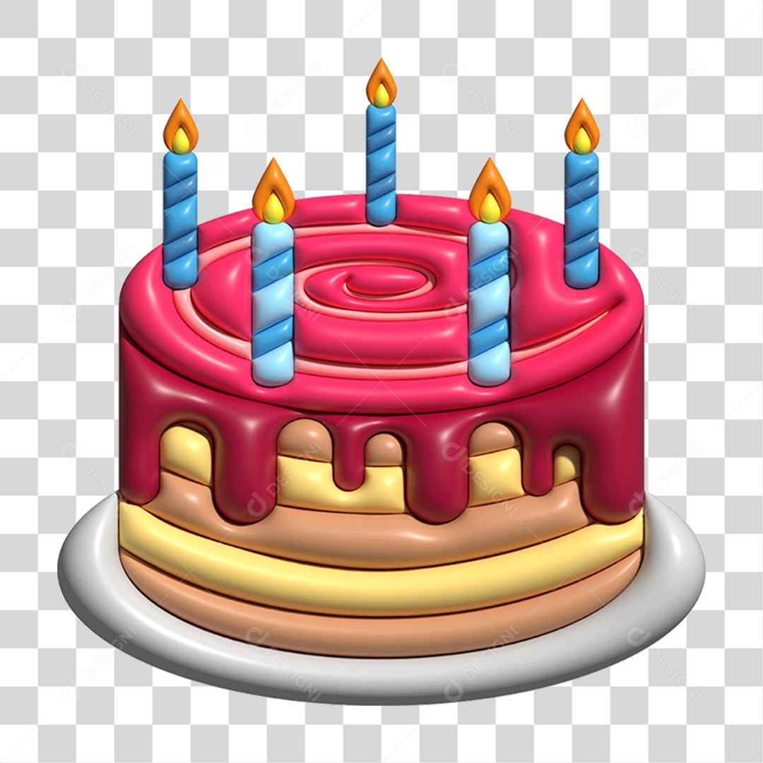 Bolo com Velas de Aniversário PNG Transparente