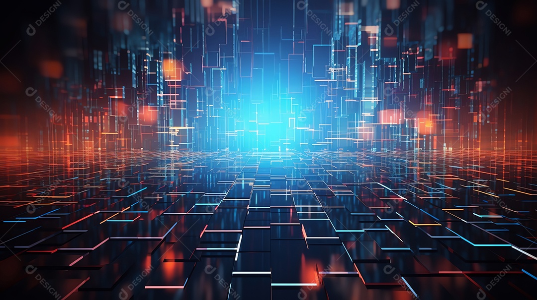 Fundo futurista de blockchain de falha colorida abstrata, conceito cibernético de tecnologia