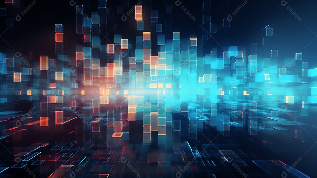 Fundo futurista de blockchain de falha colorida abstrata, conceito cibernético de tecnologia