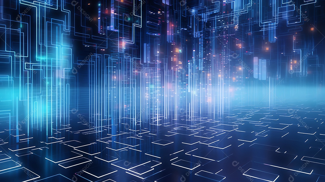 Fundo futurista de blockchain de falha colorida abstrata, conceito cibernético de tecnologia