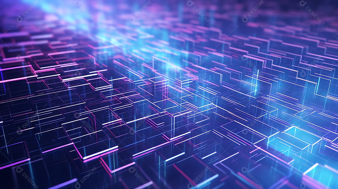 Fundo futurista de blockchain de falha colorida abstrata, conceito cibernético de tecnologia