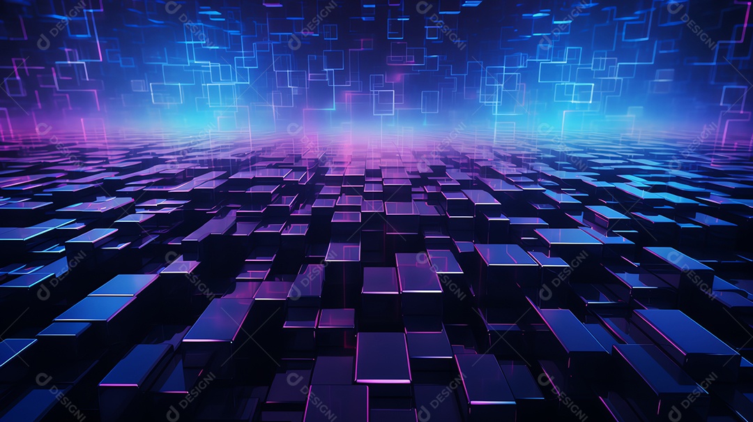 Fundo futurista de blockchain de falha colorida abstrata, conceito cibernético de tecnologia