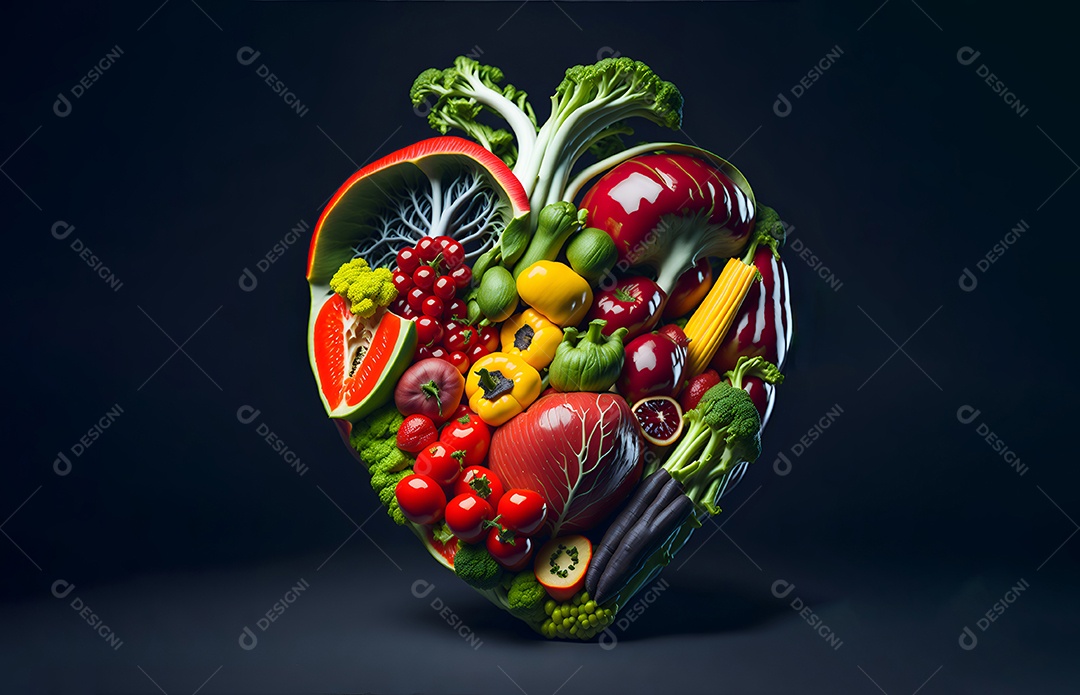 Imagem do conceito do coração do alimento com legumes frescos e vegetais