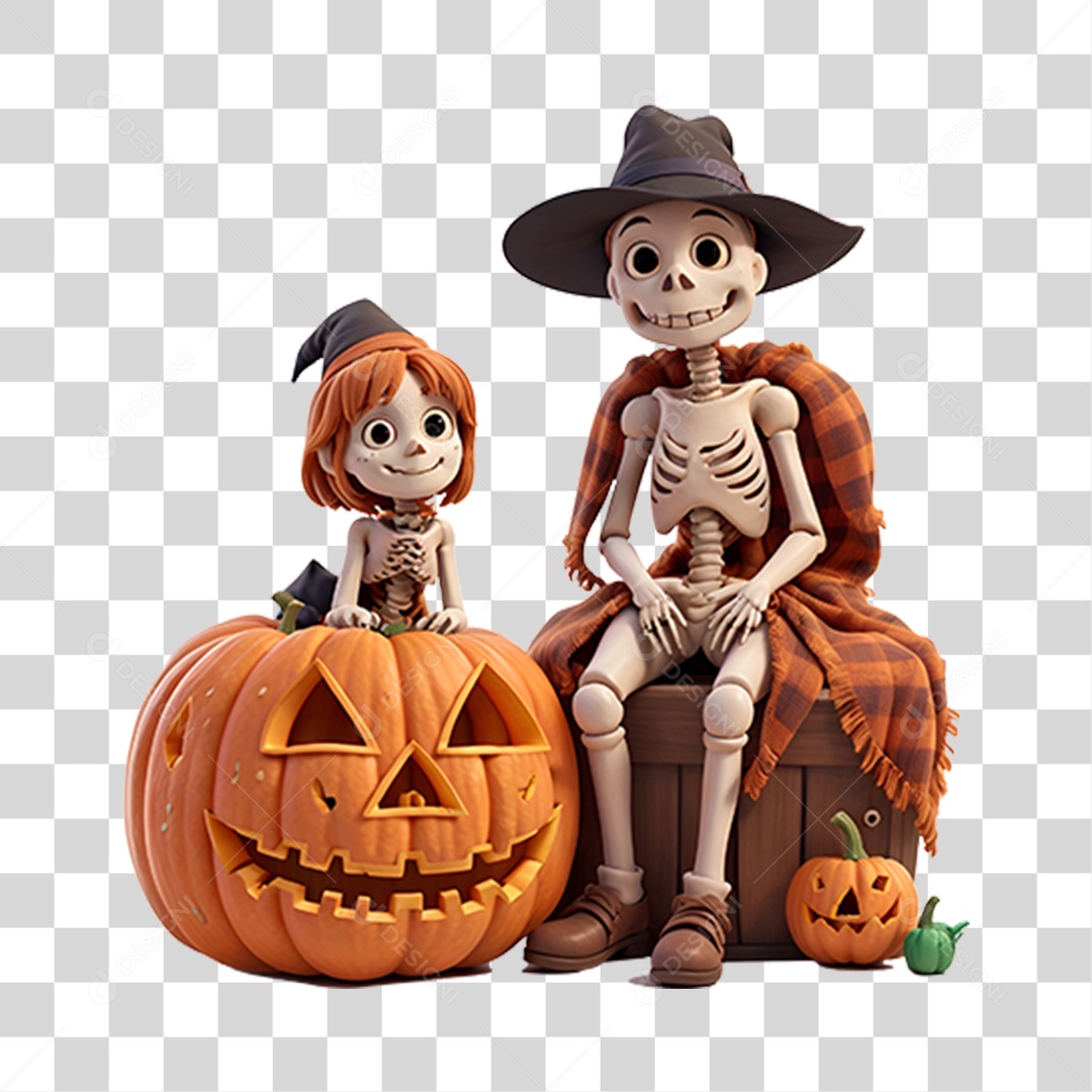 Imagem Halloween Abóbora Esqueletos PNG Transparente