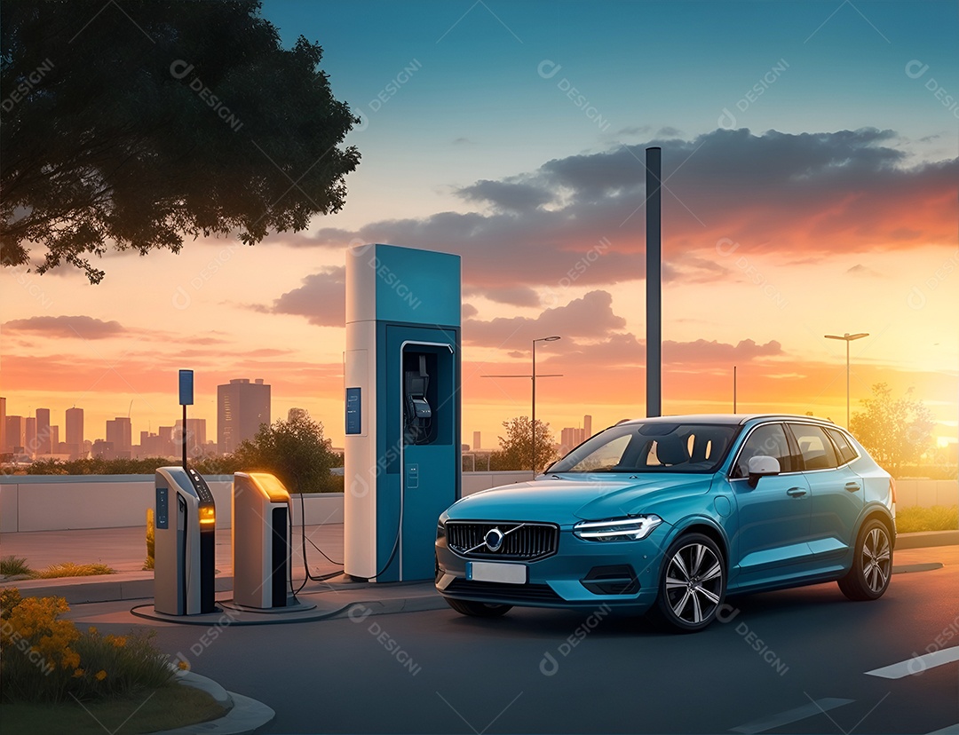 Retrato realista de carro elétrico