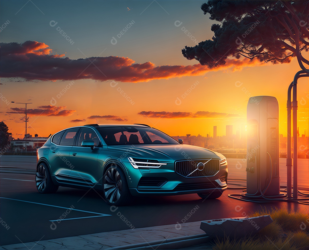 Retrato realista de carro elétrico