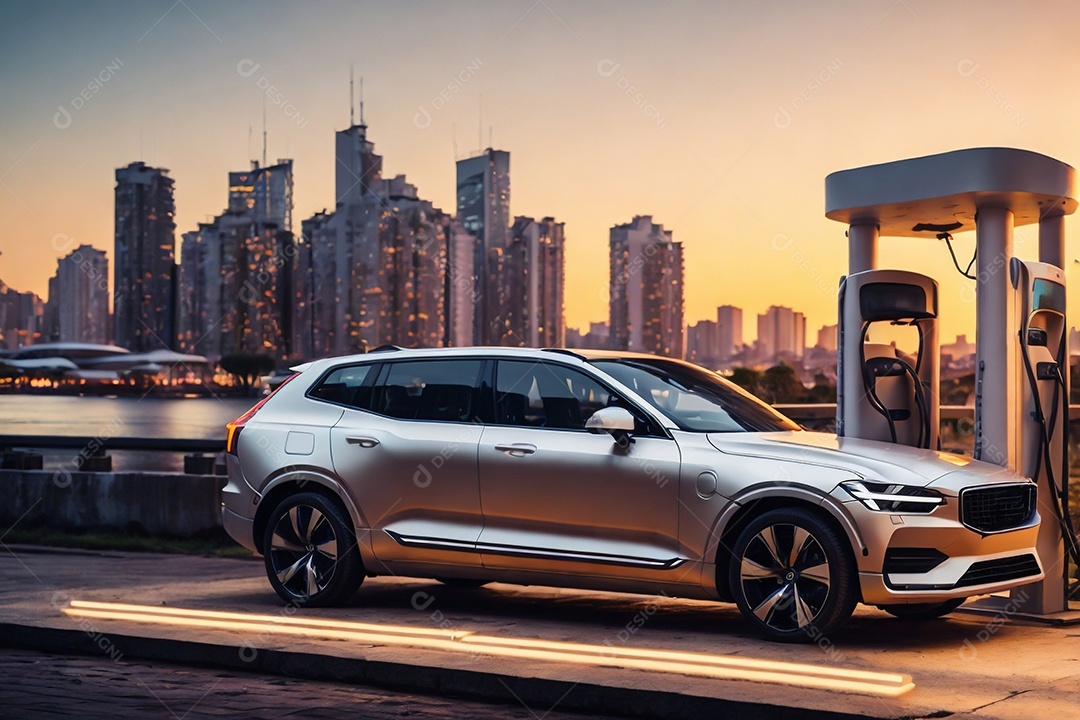 Retrato realista de carro elétrico