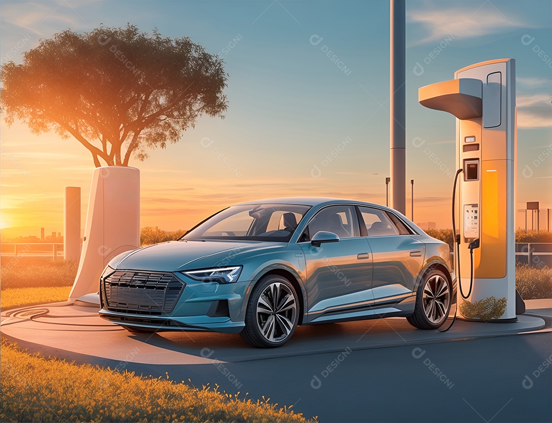 Retrato realista de carro elétrico