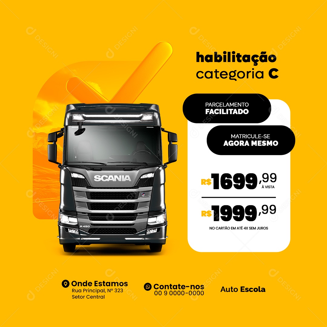 Auto Escola Habilitação Categoria C Social Media PSD Editável