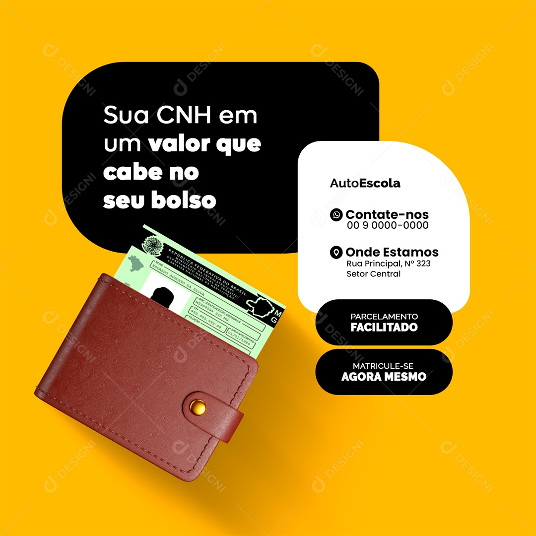 Auto Escola Sua CNH em um Valor que Cabe no Seu Bolso Social Media PSD Editável
