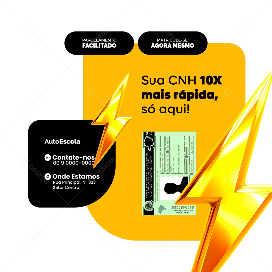 Auto Escola Parcelamento Facilitado Matricule-se Agora Mesmo Social Media PSD Editável