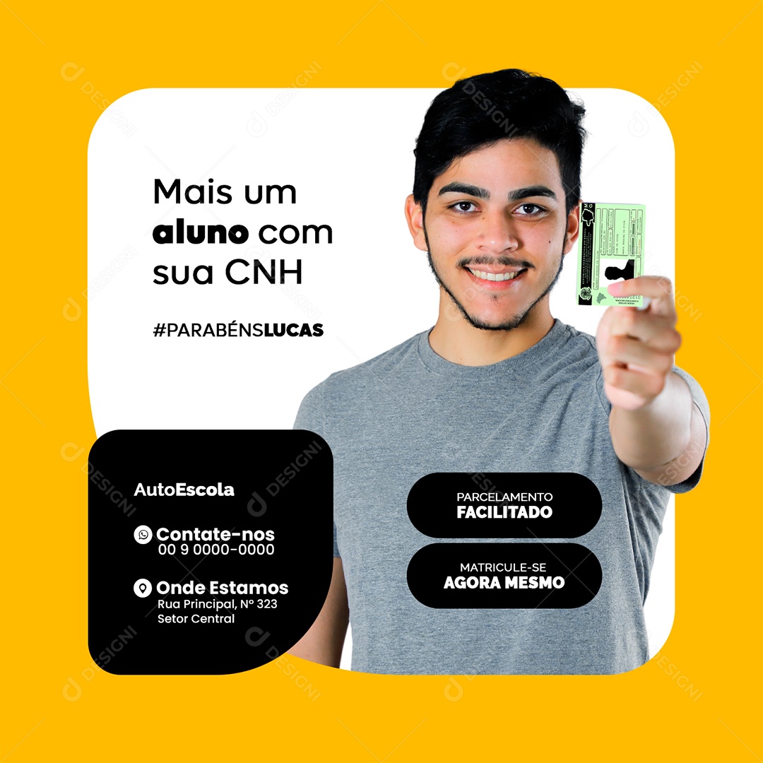Auto Escola Mais um Aluno com Sua CNH Social Media PSD Editável