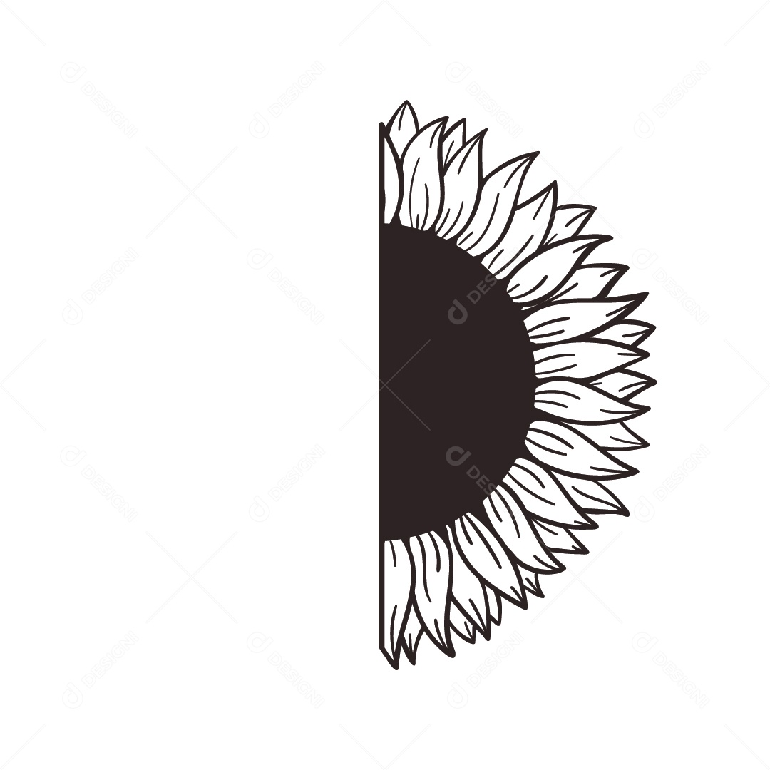 Flor Girassol Preto e Branco Ilustração Vetor EPS