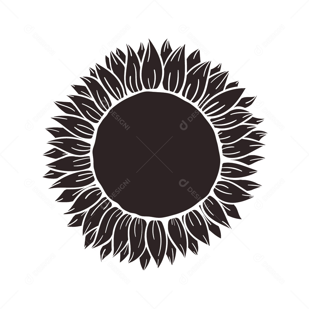 Flor Girassol Preto e Branco Ilustração Vetor EPS