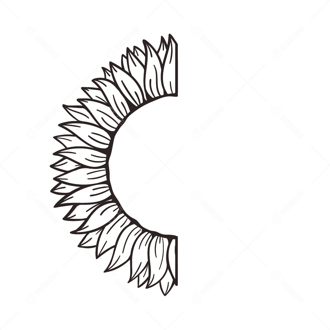 Flor Girassol Preto e Branco Ilustração Vetor EPS