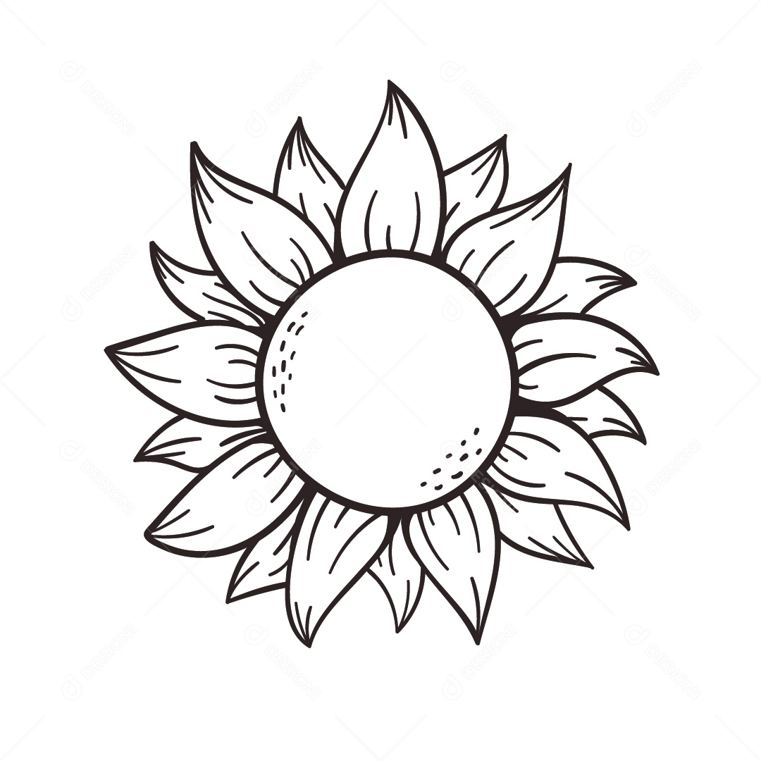 Flor Girassol Preto e Branco Ilustração Vetor EPS