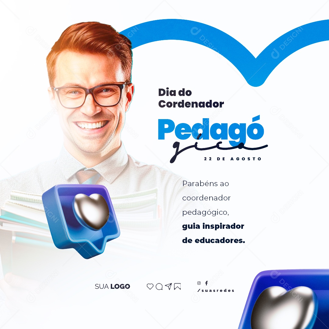 Social Media Dia Do Coordenador Pedagógico 22 de Agosto PSD Editável