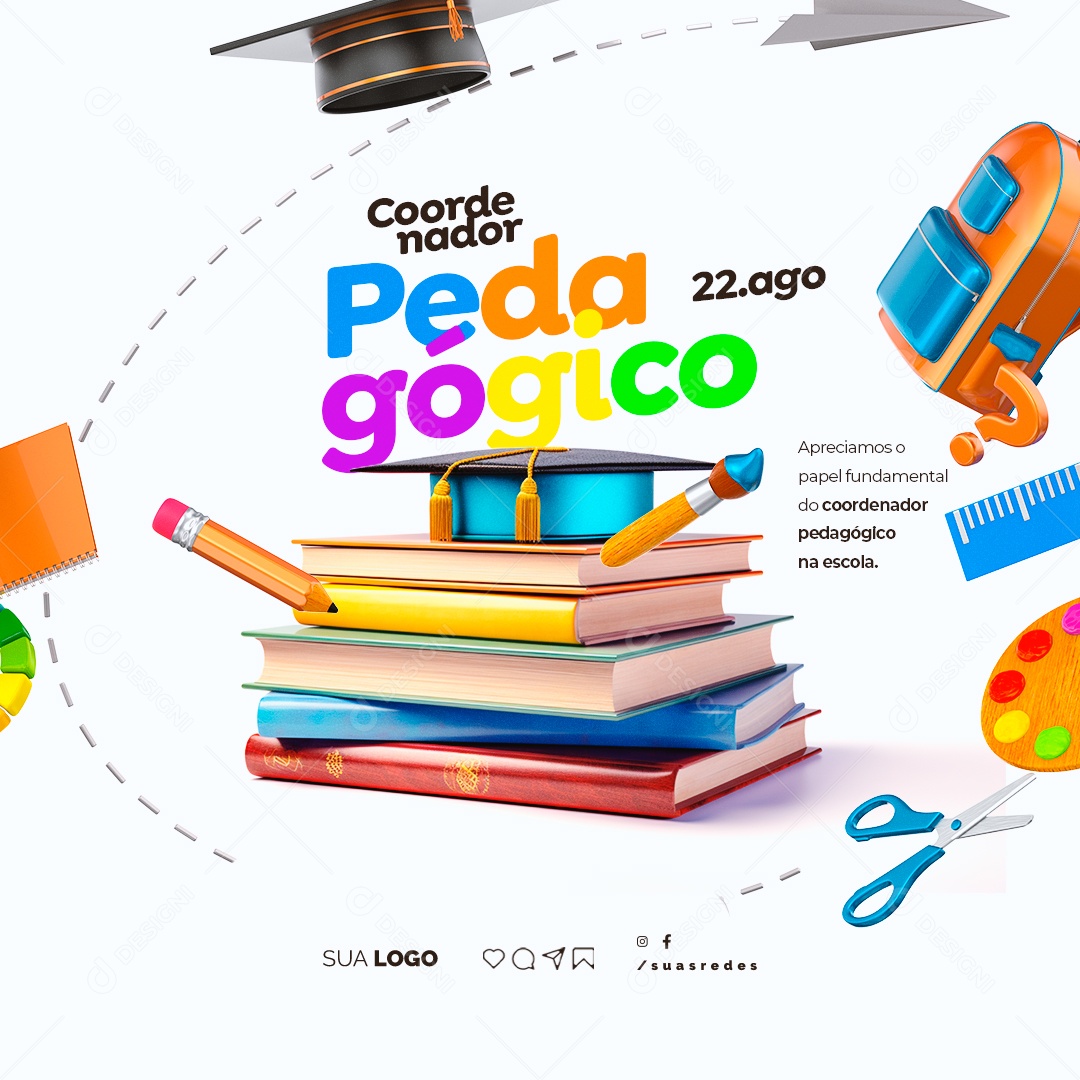 Social Media Dia Do Coordenador Pedagógico 22 de Agosto PSD Editável