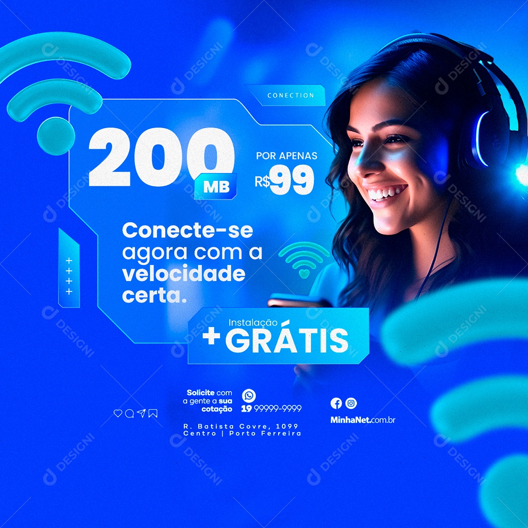 Provedor De Internet Conecte-se Agora Com a Velocidade Certa Social Media PSD Editável