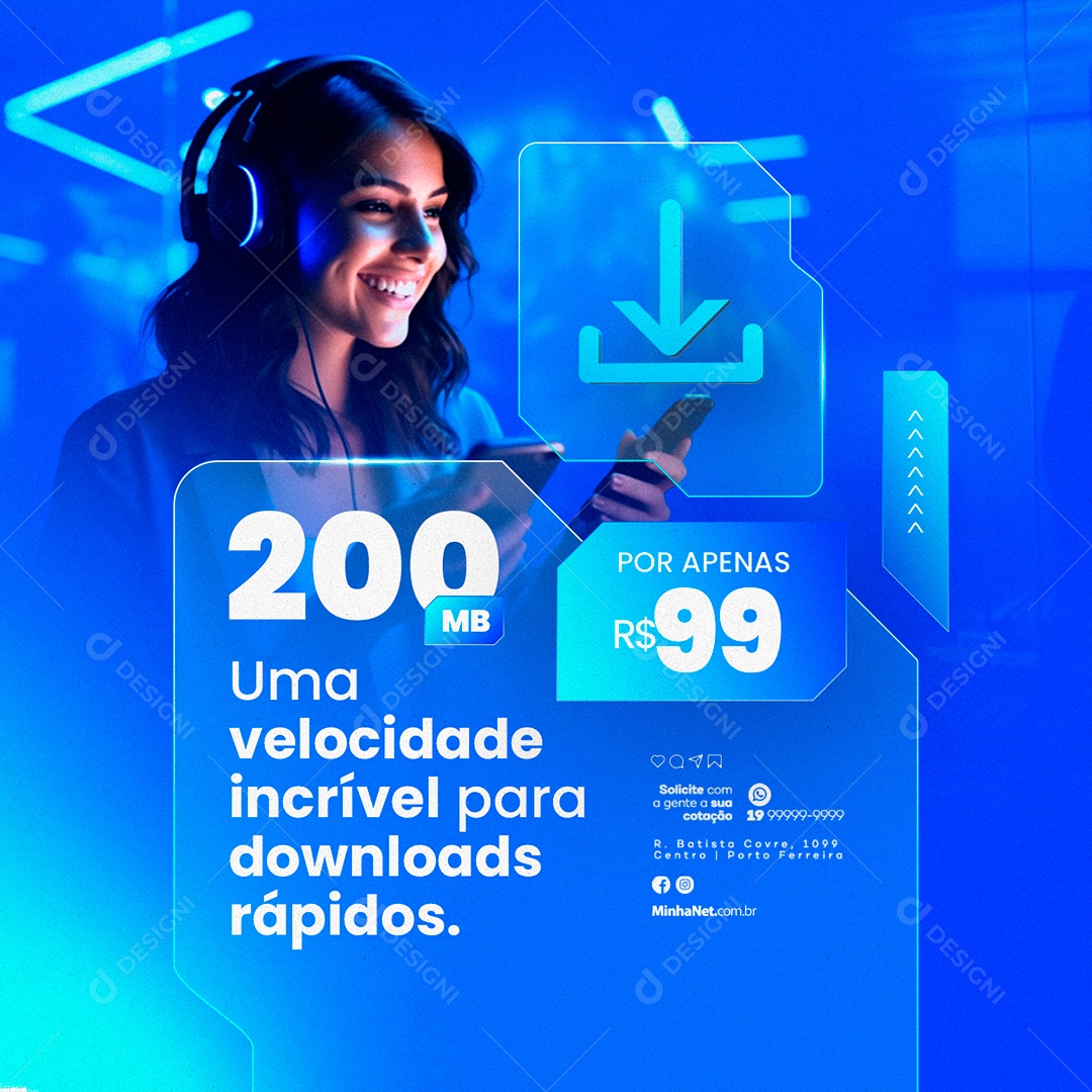 Provedor De Internet Uma Velocidade Incrível para Dowloads Rápidos Social Media PSD Editável