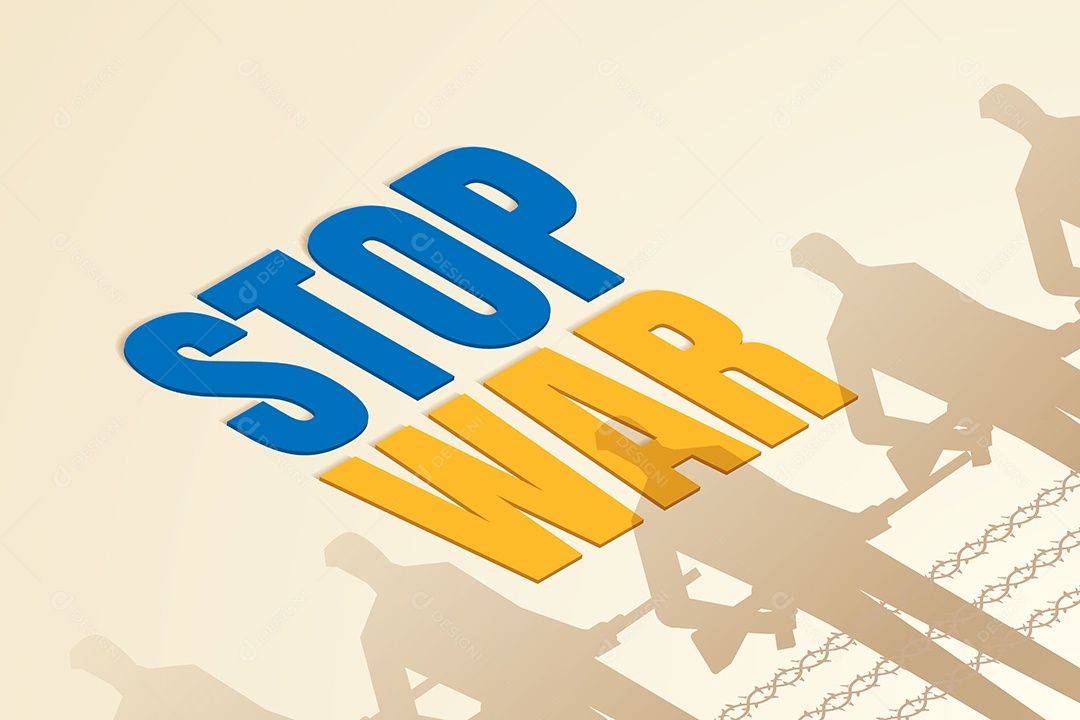 as Cores da Bandeira Ucraniana e as Sombras dos Soldados Refletidas no Chão Vetor EPS