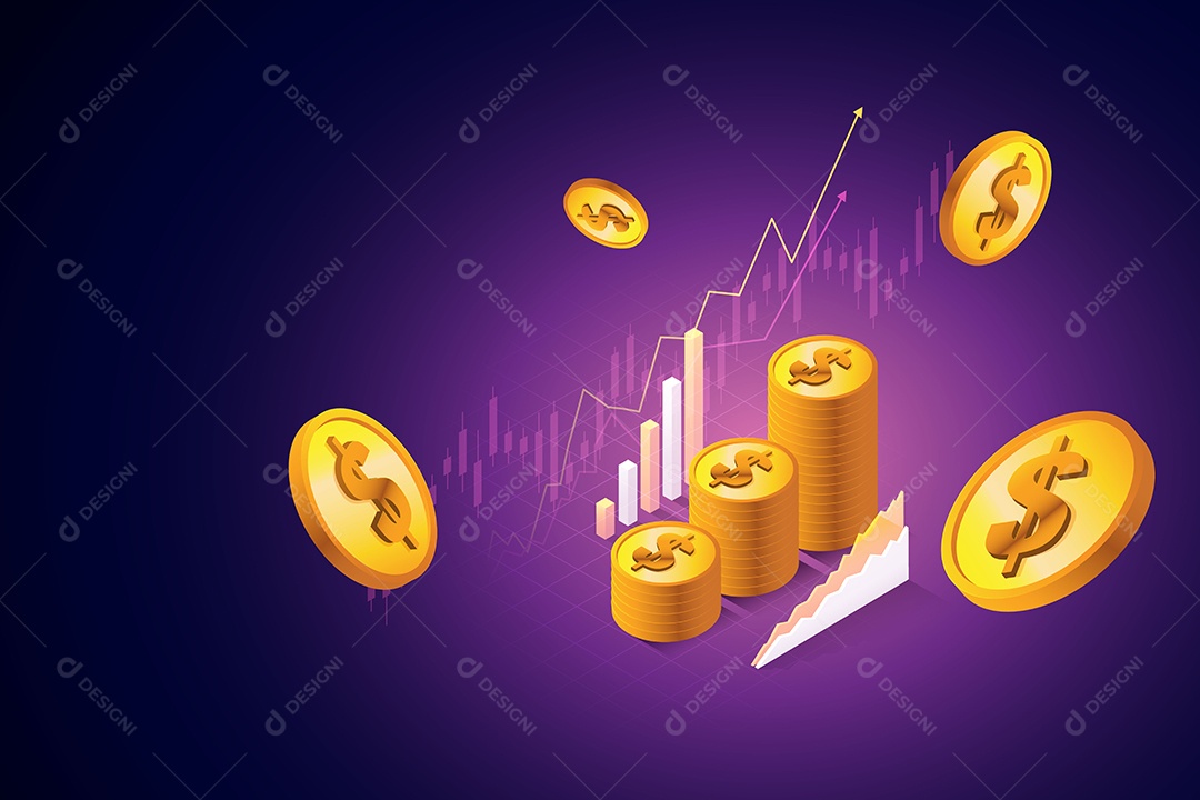 Pilha de Moedas do Gráfico do Mercado de Ações de Crescimento Financeiro de Investimento Empresarial Vetor EPS