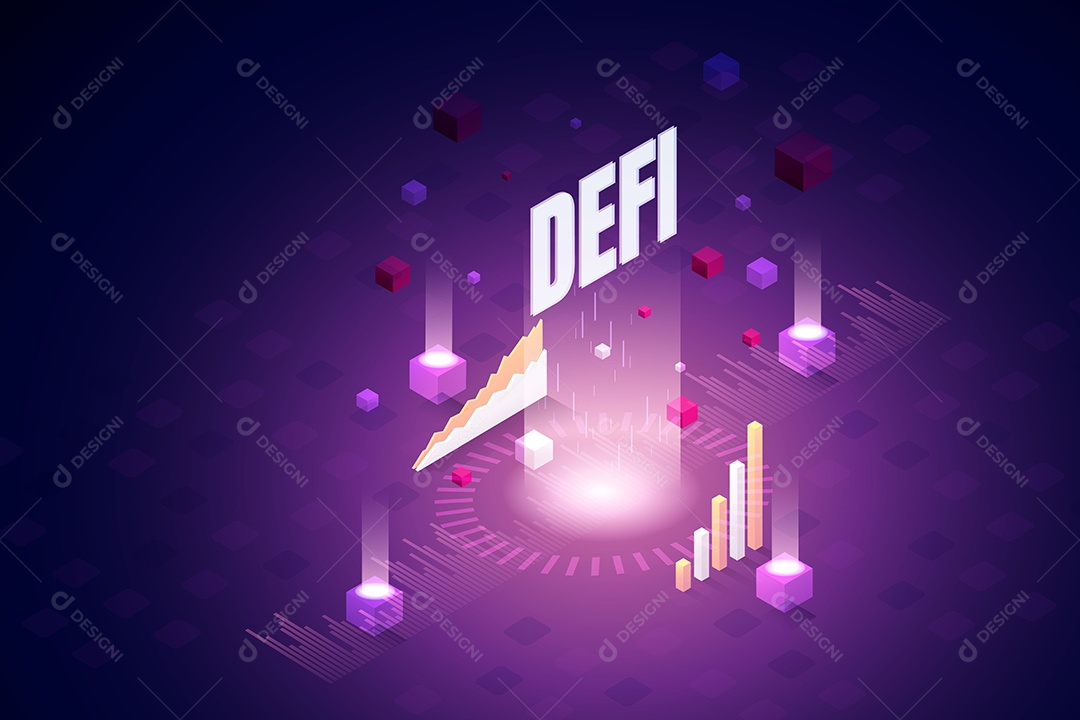 Defi Finanças Descentralizadas Em Gráficos e Tecnologia de Fundo Vetor EPS