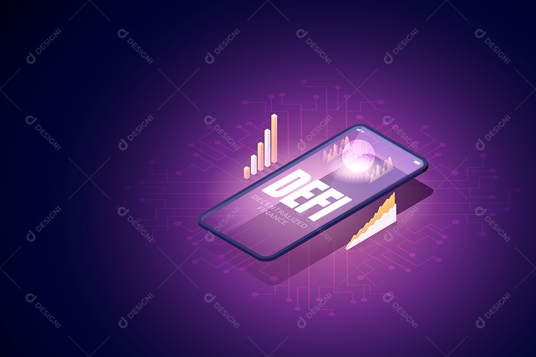 Defi Finanças Descentralizadas Em Gráficos e Tecnologia de Fundo Móvel Vetor EPS