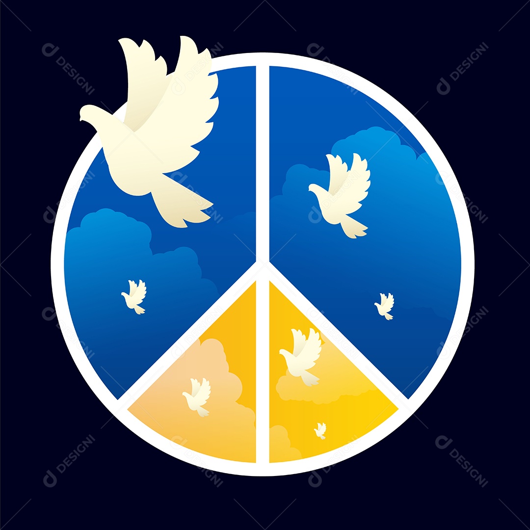 Um Pombo Branco Voa Sobre o Céu Azul e Amarelo Com as Cores da Bandeira Ucraniana Vetor EPS