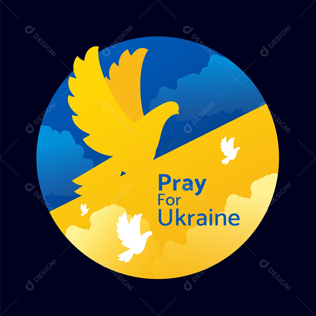 Pombos Azuis e Amarelos Voam no Céu da Cor da Bandeira Ucraniana Vetor EPS