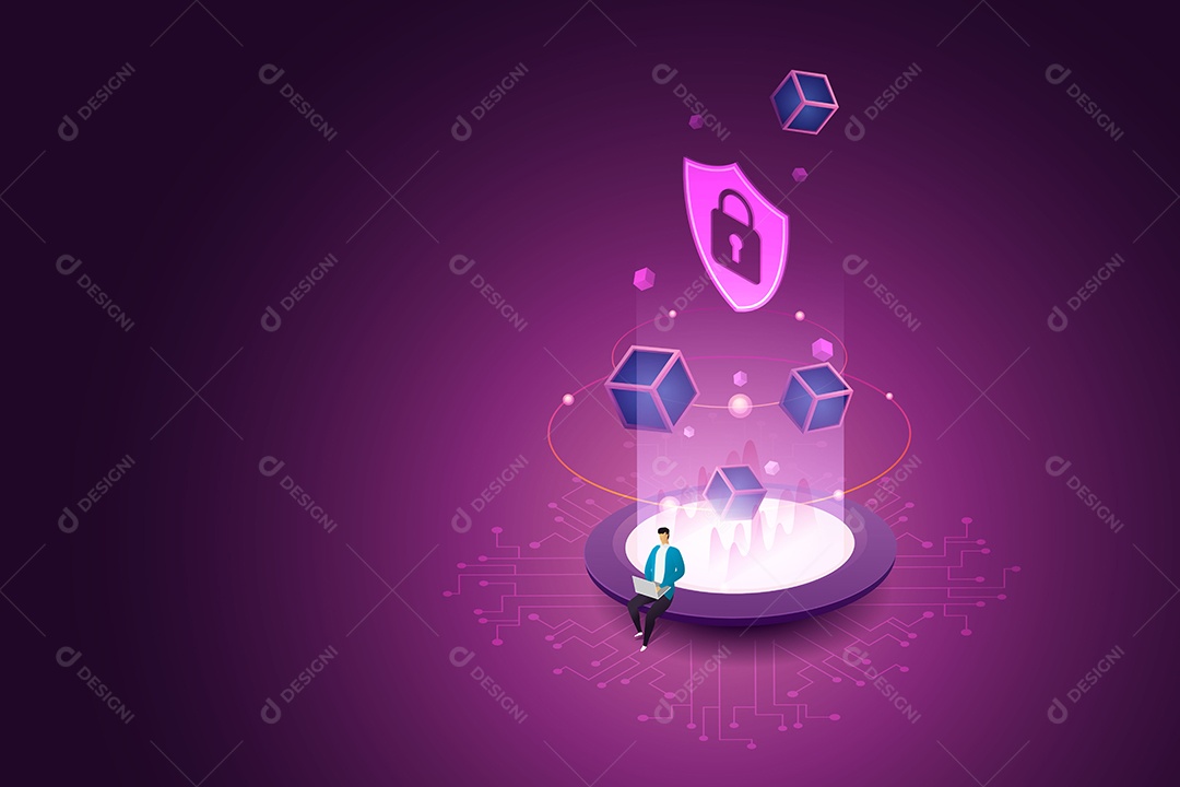 Proteção de Segurança de Laptop de Tecnologia de Segurança Mundial Digital de Dados Pessoais Vetor EPS