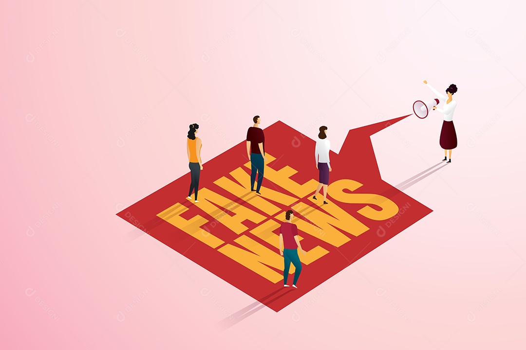 Mulher Segurando Um Megafone Contando Às Pessoas Notícias Falsas e Propaganda Vetor EPS