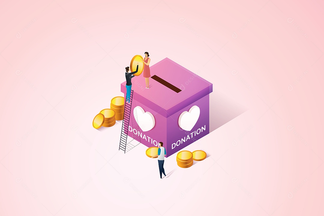 Pessoas Felizes Doando Dinheiro Em Uma Grande Caixa de Doações Vetor EPS