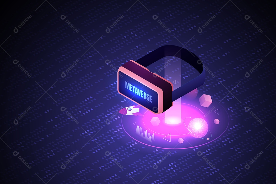 Experimente o Headset de Realidade Vr Metaverso a Tecnologia de Realidade Virtual Ilimitada para Futuros Usuários e Dispositivos Digitais Vetor EPS