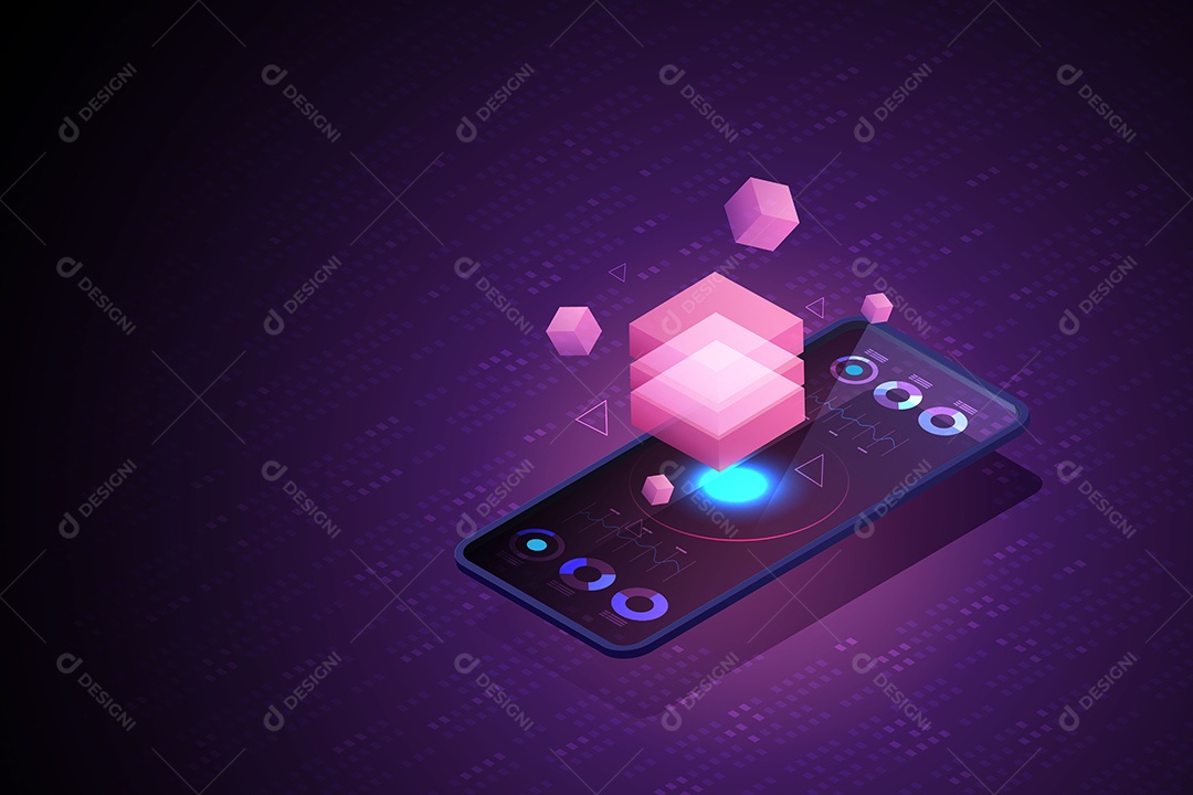 Tecnologia Blockchain 3d para Smartphone Vetor EPS