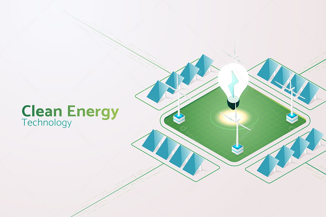 Geração de Eletricidade Com Painéis Solares Energia Solar e Turbinas Eólicas Vetor EPS