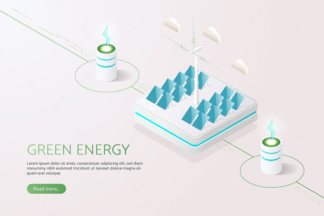 Geração de Eletricidade Com Painéis Solares Energia Solar e Turbinas Eólicas Vetor EPS