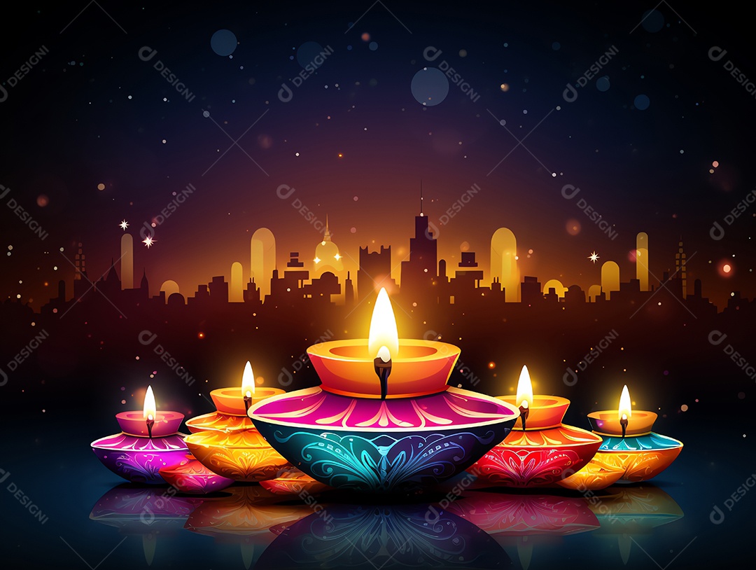 Feliz festival de Diwali de fundo de celebração de férias de luzes, design de ilustração