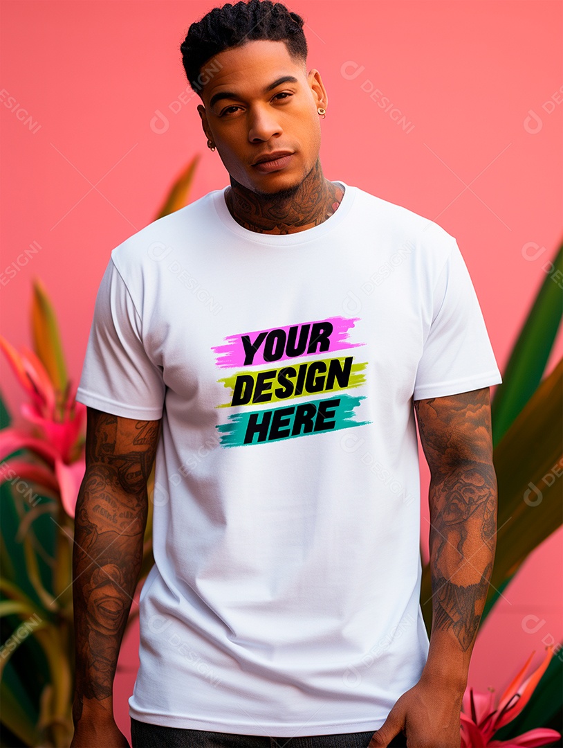 Mockup de Camiseta Masculina Branca PSD Editável