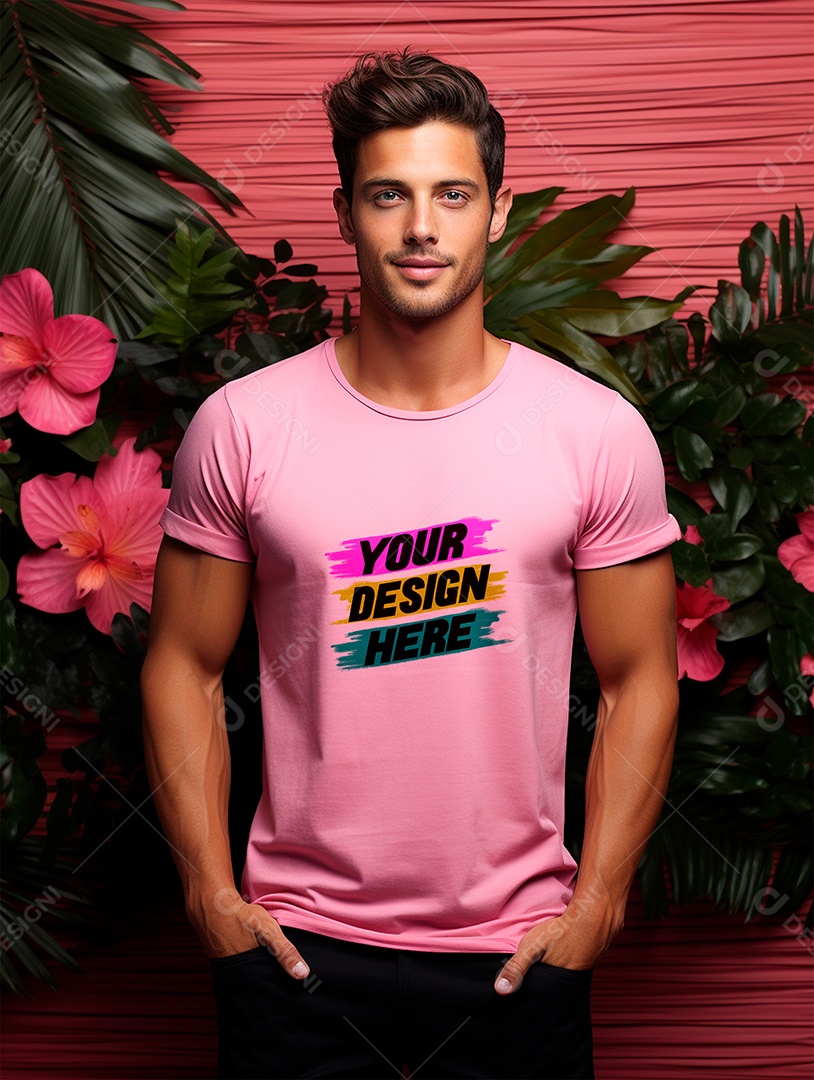 Mens Pink Shirt Mockup PSD Editable