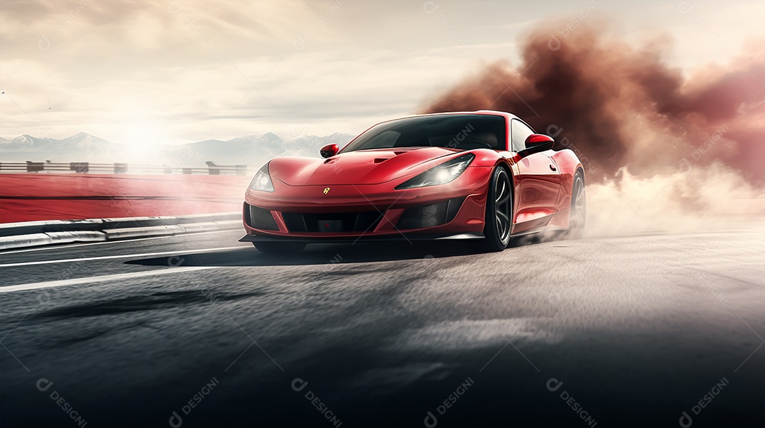 Retrato realista de carro esportivo sobre uma rua