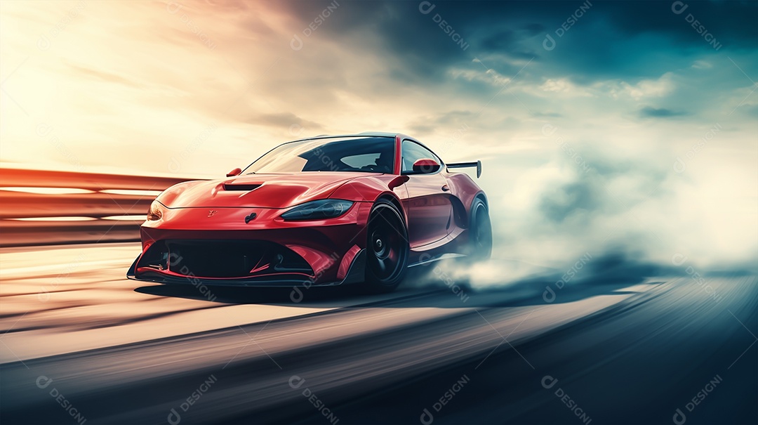 Retrato realista de carro esportivo sobre uma rua