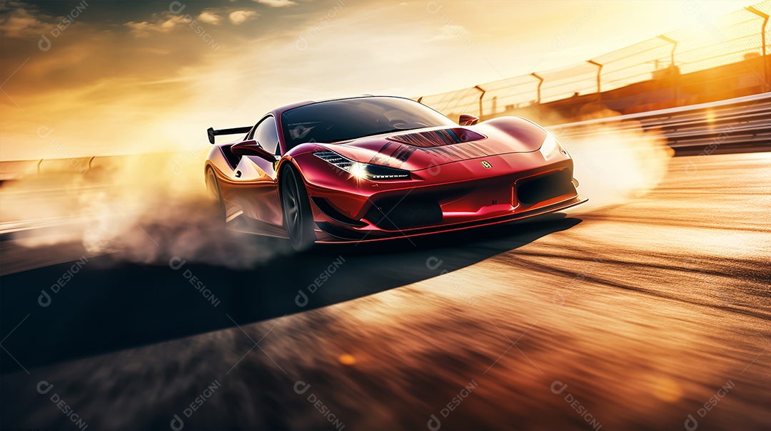 Retrato realista de carro esportivo sobre uma rua