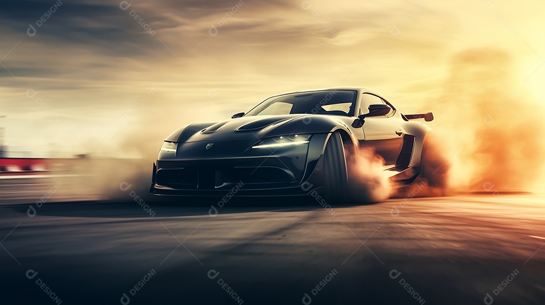 Retrato realista de carro esportivo sobre uma rua